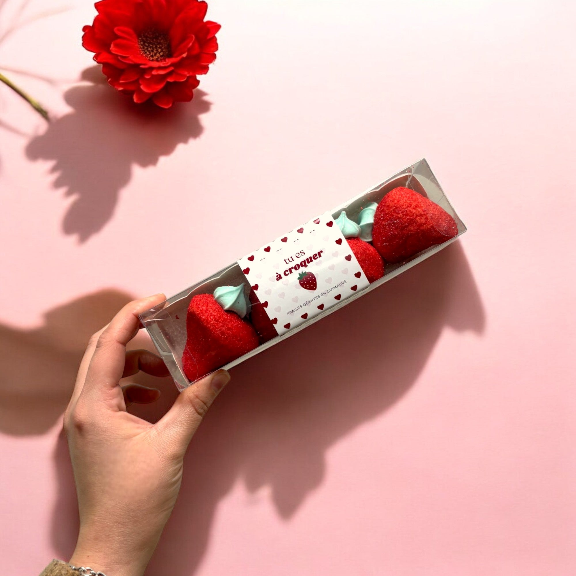 Coffret 4 fraises guimauves Saint-Valentin