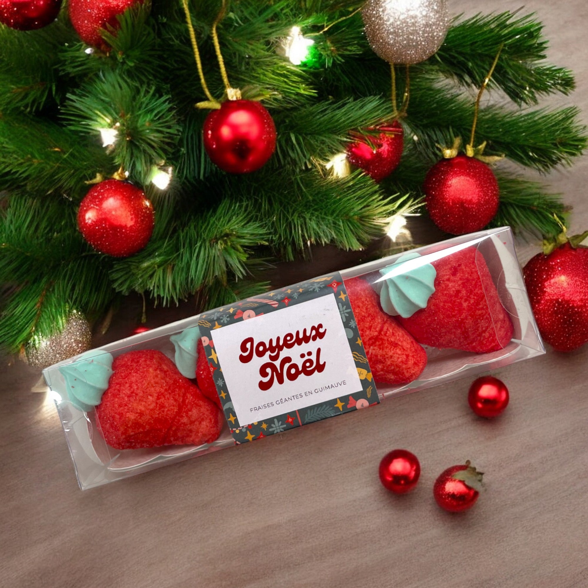 Coffret 4 fraises guimauves "Joyeux Noël"