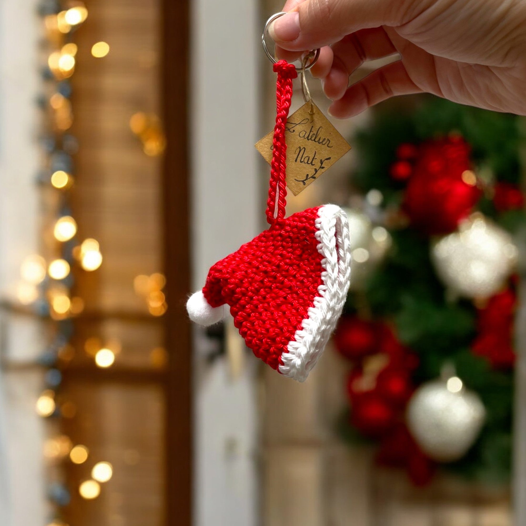 Porte-clé Bonnet du Père Noël au crochet